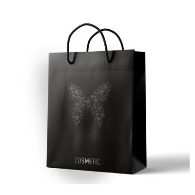 China New Recyclable Logo Gift Bag Hot Foiled Stamping Black Matt Paper Bag Luxury Paper Gold for sale