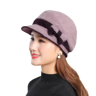 China Women winter ladies contrast color rabbit fur fur JOINT bow hats warm cold simple hats fashion winter hats for sale