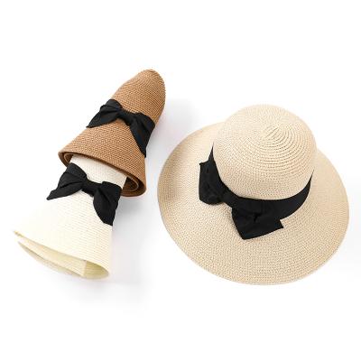 China Striped Collapsible Woman Summer Straw Sun Bucket Hats Color Straw Hats for sale