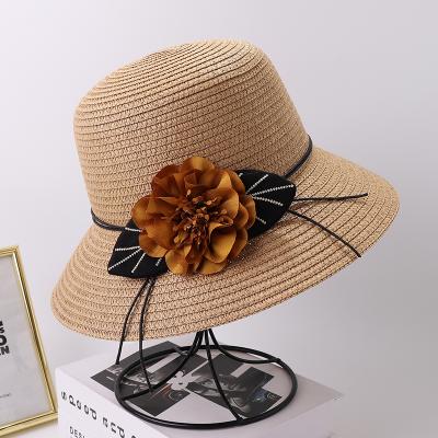 China Striped Travel Outside Beach Bucket Hats Wholesale Womens Felted Hat Straw Hats With Flower for sale