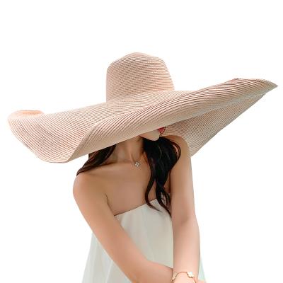 China High Quality Straw Hats Striped Promotional Beach Straw Hats Extra Wide Brim Solid Color Large Brim Straw Hat for sale