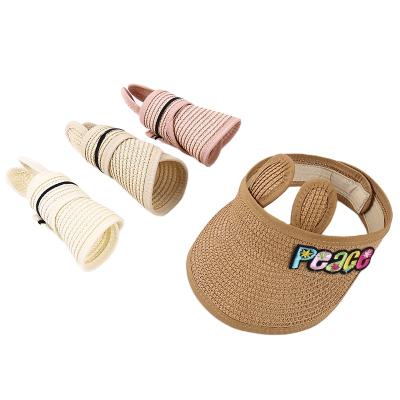 China Striped Summer Straw Hat Foldable Sunshade Children's Sunshade Top Hat Sunshade Empty Rabbit Ear Hat for sale