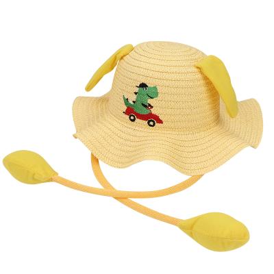 China New Fashion Character Custom Children's Car Wave Brim Bucket Hat Straw Hat With Movable Ears for sale