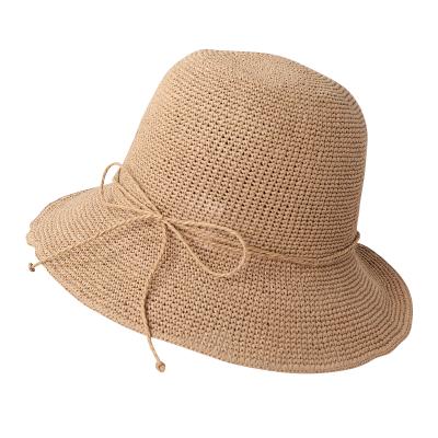 China Big Brim Ladies Style Bow Outdoor Straw Beach Hats Summer Straw Hats Comfortable Korean Sun Hat With Logo for sale