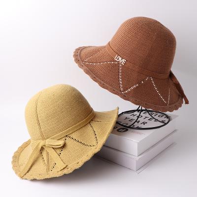 China Korean Lady Shading Bucket Hat Big Eaves Diamond New Bow Basin Hat Summer Women Sun Branding Comfortable Japanese Net White Bucket Hat With Mesh for sale