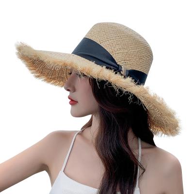 China M Standard Comfortable Black Belt Raffia Hair Brim Beach Hats Fashion Bucket Hats Breathable Cozy Straw Hats for sale