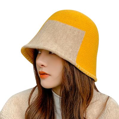 China Character bucket hats hot wholesale two color curved woolen bucket hats Japanese literary and artistic hats for sale