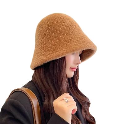 China Gypsophila 21-20 Custom Made Character Fashion Bucket Hats Mink Bucket Hats Pure Color Bright Silk Winter Warm Hats for sale