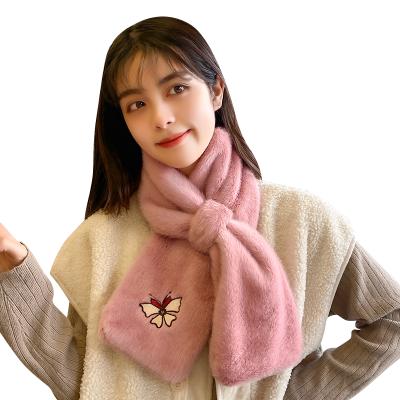 China New Faux Fox Hat Butterfly Embroidery Scarf Daily Soft Winter Warm Wear Scarf for sale