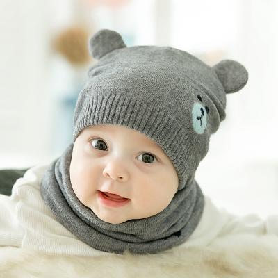 China COMMON New Baby Two-Piece Wool Thickened Baby Knitted Hats 2021 Child Scarf Winter Baby Hat for sale