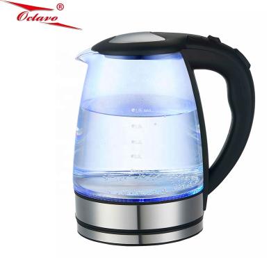 China 360 Degree Household LED Rotating Glass Electric Light Blue Glass Tea Kettle Basic Electric Kettles for sale