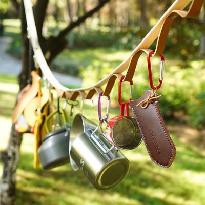 China Treeking Sprot 5m Long Outdoor Traveling Tent Storage Climbing Rope With Retro Hook Leather Camping Tent Strap Tent Rope Hanger for sale