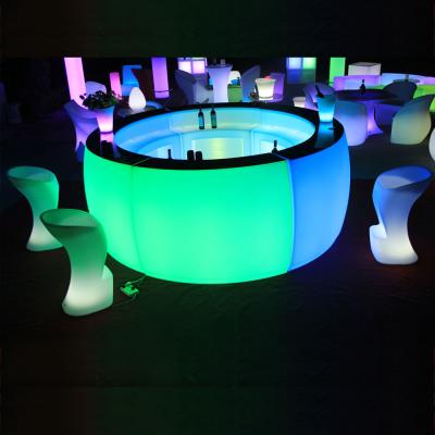 China Rechargeable PE Plastic Round Led Night Club Bar Counter Commercial Furniture for sale