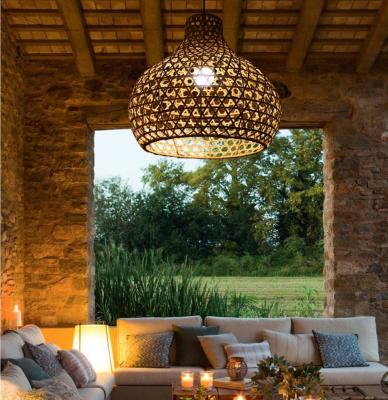 China Wabi-Sabi Rattan Chandelier Art Lamps Hand Woven Rattan Latern For Garden for sale