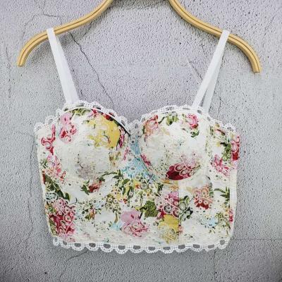 China Hot Selling Antibacterial Printing Seamless Women Lace Up Embroidery Bra Crop Tops for sale