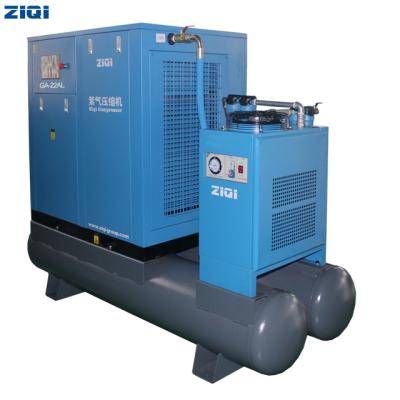 China Lubricated belt drive combined air screw compressor machine oil injected with air dryer and air tank for sale