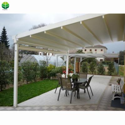 China Easily Assembled Customs Garden Buildings PVC Roof Systems Rainproof Retractable Metal Pergola for sale