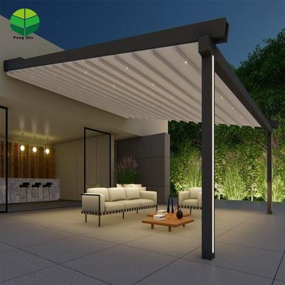 China Easily Assembled Electric Remote Control PVC Aluminum Fabric Retractable Roof Pergola for sale