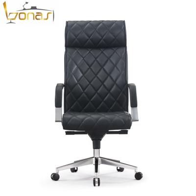 China (Size) Classic Black Leather Adjustable High Back Office Chair For Boss for sale