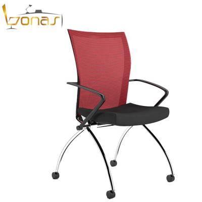 China (Size) Adjustable Plastic Swing Back Training Stacking Chair With Wheels Factory Price White Mesh Modern Folding Chair Office Furniture 5PCS for sale