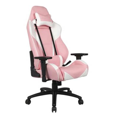 China (Size)Adjustable Cheap PU Leather Recliner Pink Gaming Computing Chair With Massage Pillow And Wheels For Girls for sale