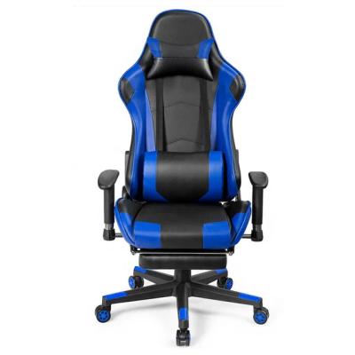 China (Height) 2020 Ergonomic Adjustable High Back Reclinable Blue Gaming Racing Chair With Footrest for sale