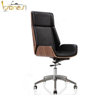 China Bent Plywood Wooden Office Chair Executive (Height) Adjustable Luxury Leather Wood Chair for sale