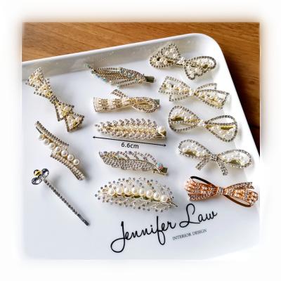 China For Hair Styling For Hair Styling Hot Sale Hollow Rhinestone Inlay Hairpins Fashion Hair Clips Hair Accessories For Women Bead Metal Feather Imitation Hair Clips for sale