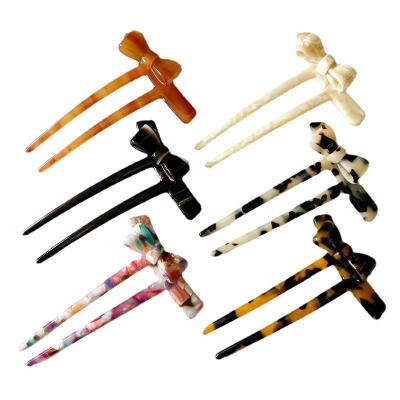 China For Hair Styling For Hair Styling Customization Hot Selling Korean Style Bowknot Hair Forks Fashion Hair Accessories For Women Flower U Shape Acrylic Hair Clasp for sale