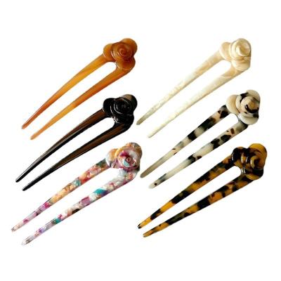 China For Hair Styling For Hair Styling Customization Hot Sale Korean Style Flower Hair Forks Fashion Hair Accessories For Women U Shape Acrylic Hair Clasp For Girls for sale