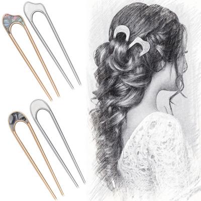 China For Hair Styling For Hair Styling Customization Leopard Print Acrylic Hair Forks Stylish Hair Accessories For Women Matte U Shape Fashion Metal Hair Clasp for sale