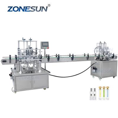 China Food ZONESUN ZS-FAL180X Vacuum Machine Capping Line Perfume Spayer Full Automatic Pump Liquid Aluminum Bottle Filler for sale