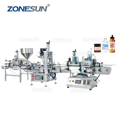 China Automatic Honey Cream Ketchup Curry Paste Cosmetic Bottle Filler Jam Food ZONESUN Lotion Labeling Machine Capping Production Line for sale