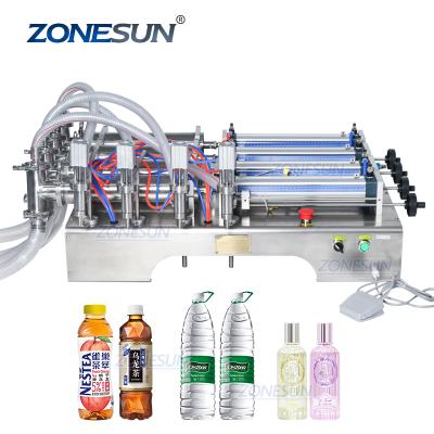 China Food ZONESUN 4 Heads Liquid Soap Alcohol Hand Sanitizer Gel Dispenser Bottle Filling Machine for sale