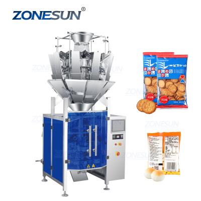 China ZONESUN Food Automatic Form Potato Chips Biscuit Dry Fruit Vertical Weighing And Rear Seal Filling Machine for sale