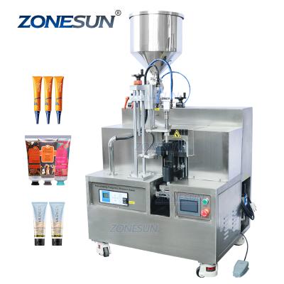 China ZONESUN Food Toothpaste Semi Automatic Plastic Cosmetics Cream Lip Gloss Ointment Honey Gels Tube Filling And Sealing Machine for sale