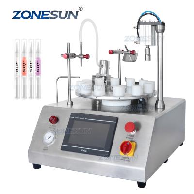 China Food ZONESUN ZS-AFC1CP Automatic Liquid Tester Small Perfume Bottle Rotary Glass Vial Monoblock Filling Cap Pressing Machine for sale