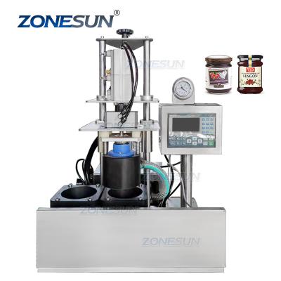 China ZONESUN Food Vacuum Metal Semi-automatic Desktop Twist-off Caps Bottle Lid Capping Machine for Honey Jar Fruit Jam Glass Bottles for sale