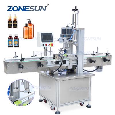 China ZONESUN Pneumatic Food Hook Screw Capper Automatic Small Glass Beverage Bottle Eliquid Shampoo Spray Round Bottle Capping Machines for sale