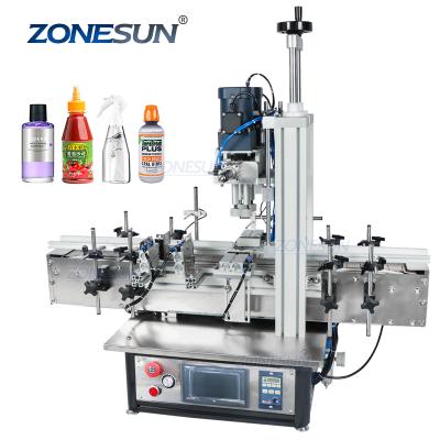 China ZONESUN Plastic Lid Vial Desktop Screw Automatic Pneumatic Capping Food Tools Screw Capper Perfume Pet Plastic Glass Bottle for sale