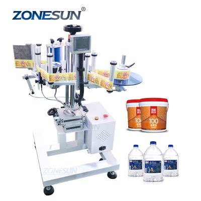 China ZONESUN XL-T852 automatic food water sticker line side bottle labeling machine for carton bucket plastic bottle for sale