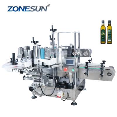 China Food ZONESUN ZS-TB300M Bench Top Automatic Double Side Flat Vinyl Sticker Bottle Labeling Machine For Square Bottle for sale