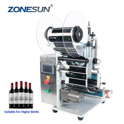 China Semi-auto Round Glass Single Side Pen Labeling Machines ZONESUN Food Wine Bottle Plastic Label Applicator Sticker Dual Side for sale