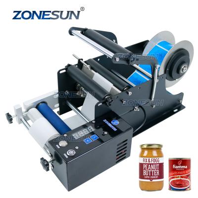 China ZONESUN ZS-TB50SM Semi-automatic Glass Labeler Shampoo Food Jar Juice Plastic Round Bottle Self Adhesive Labeling Machine for sale