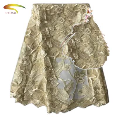 China Viable Floral Rope Embroidered African French Net Lace Tulle Fabric With Guipure Mesh Dress for sale