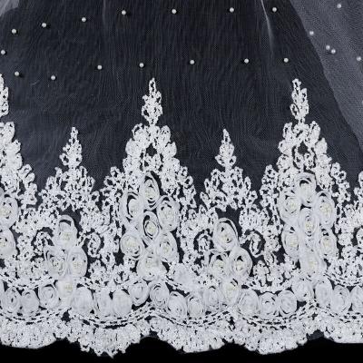 China Viable Wedding White Wholesale 3d Tulle Flower Beaded Bridal Lace Up Embroidered Fabric for sale