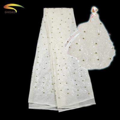 China Viable Most Popular Grade Super Beads Beaded Tulle Design And Sequins Lace Up Fabric for sale