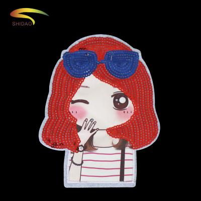 China 3D Wholesales Pretty Cartoon Girl Embroidered Sequin Patches For Fashion Kids Clothes for sale