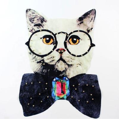 China Sustainable Wholesale 3d Cat Embroidery Designs Iron-on Patch Leather Beading Custom for sale