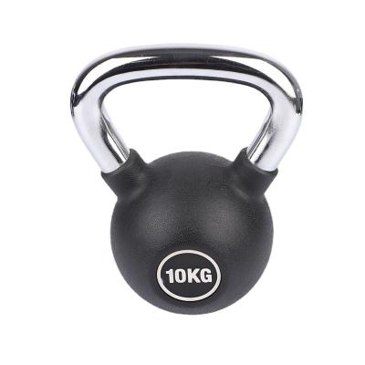 China Durable Black Rubber Coated Kettlebell With Chrome Cast Iron Solid Logo Custom Kettlebell Handle for sale